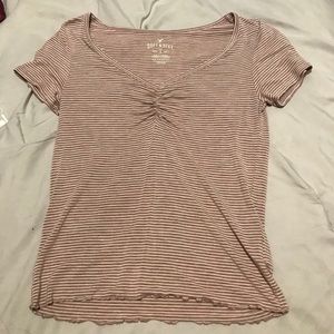 pink & white striped american eagle t shirt